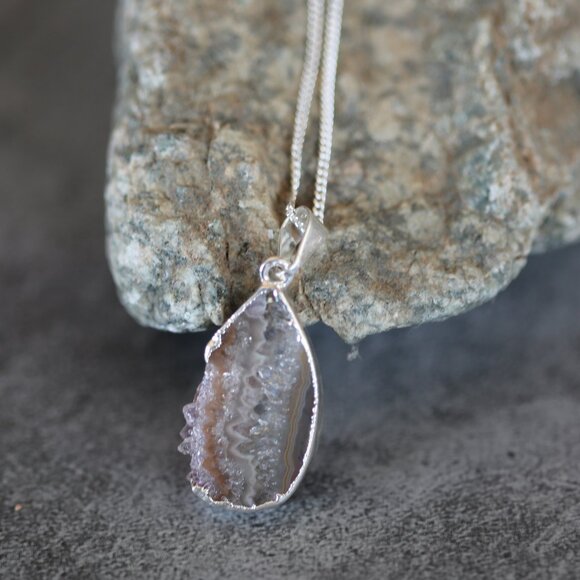 Amethyst Slab Pendant Necklace Sterling Silver - Picture 1 of 3